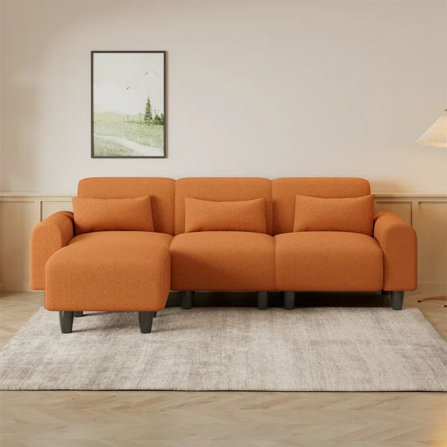 Onbeam 85" Reversible Sectional Sofa, Deep Seat Couch with Chaise for Living Room, 3 Pillows, Orange
