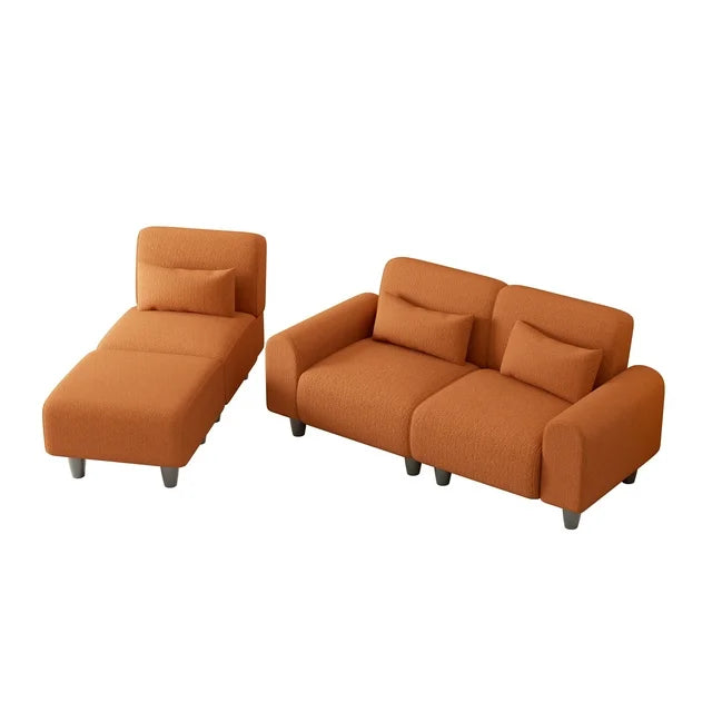 Onbeam 85" Reversible Sectional Sofa, Deep Seat Couch with Chaise for Living Room, 3 Pillows, Orange