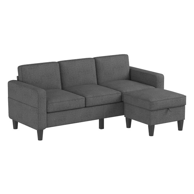 Onbeam Modern Sectional Sofa, 78" 3 Seater Couch with Storage Ottoman for Living Room, Gray