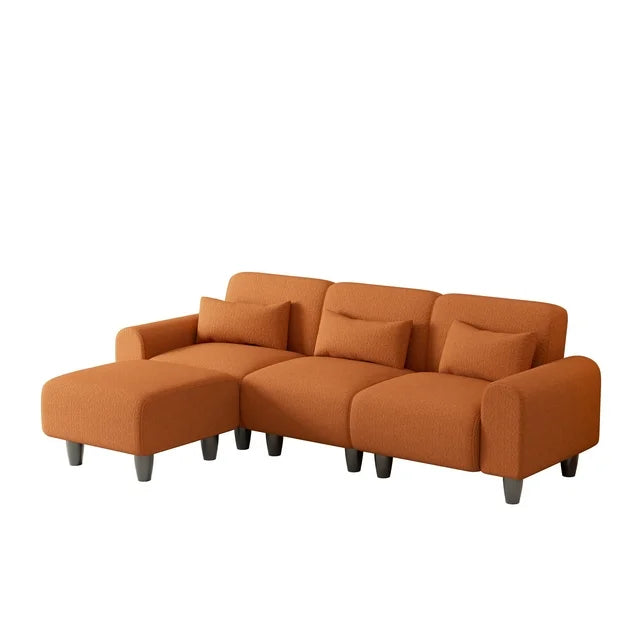 Onbeam 85" Reversible Sectional Sofa, Deep Seat Couch with Chaise for Living Room, 3 Pillows, Orange