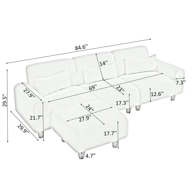 Onbeam 85" Reversible Sectional Sofa, Deep Seat Couch with Chaise for Living Room, 3 Pillows, Orange