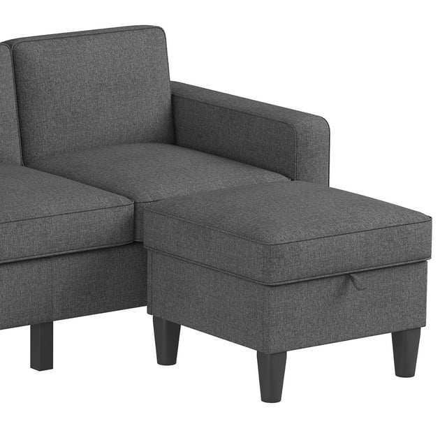 Onbeam Modern Sectional Sofa, 78" 3 Seater Couch with Storage Ottoman for Living Room, Gray