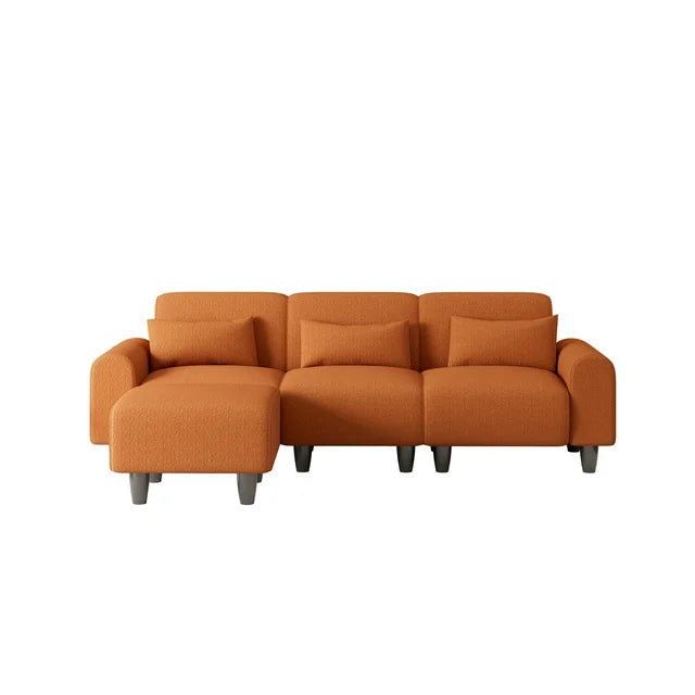 Onbeam 85" Reversible Sectional Sofa, Deep Seat Couch with Chaise for Living Room, 3 Pillows, Orange