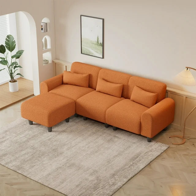 Onbeam 85" Reversible Sectional Sofa, Deep Seat Couch with Chaise for Living Room, 3 Pillows, Orange