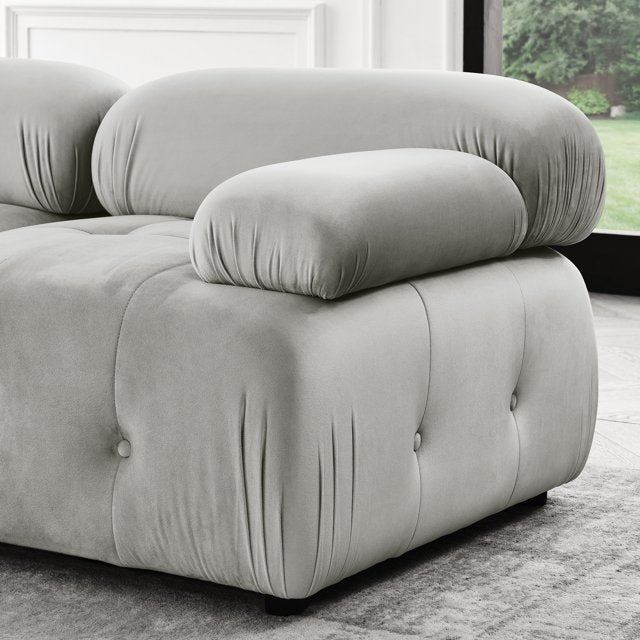 Onbeam 93" Sectional Sofa, Button Tufted Modular Chaise Couch for Living Room, Velvet, Orange