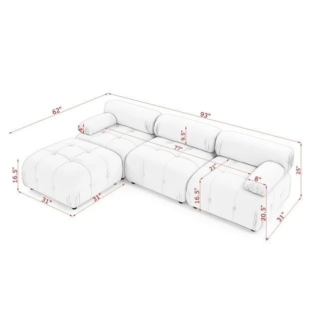 Onbeam 93" Sectional Sofa, Button Tufted Modular Chaise Couch for Living Room, Velvet, Orange