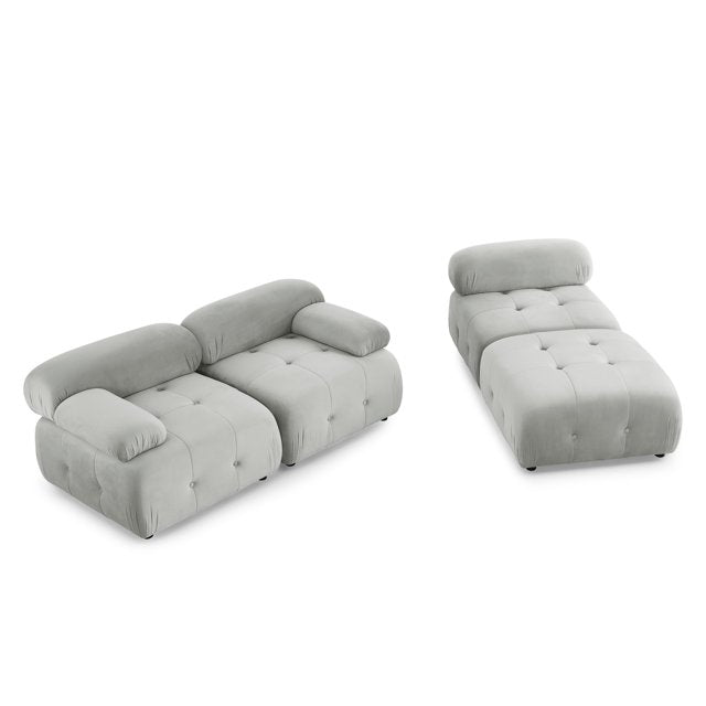 Onbeam 93" Sectional Sofa, Button Tufted Modular Chaise Couch for Living Room, Velvet, Orange