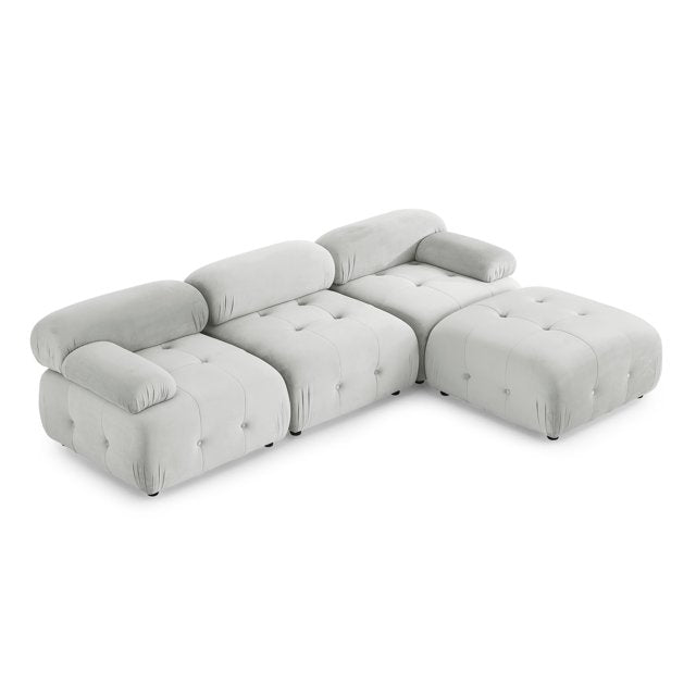Onbeam 93" Sectional Sofa, Button Tufted Modular Chaise Couch for Living Room, Velvet, Orange