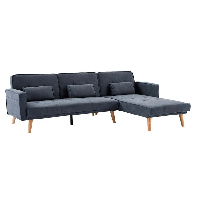 Onbeam 94" Futon Sofa Bed, Convertible Sleeper Sofa for Living Room, Right Facing Chaise, Linen, Gray