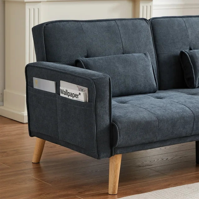 Onbeam 94" Futon Sofa Bed, Convertible Sleeper Sofa for Living Room, Right Facing Chaise, Linen, Gray