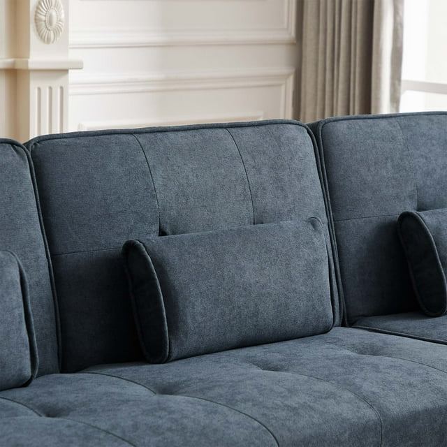 Onbeam 94" Futon Sofa Bed, Convertible Sleeper Sofa for Living Room, Right Facing Chaise, Linen, Gray