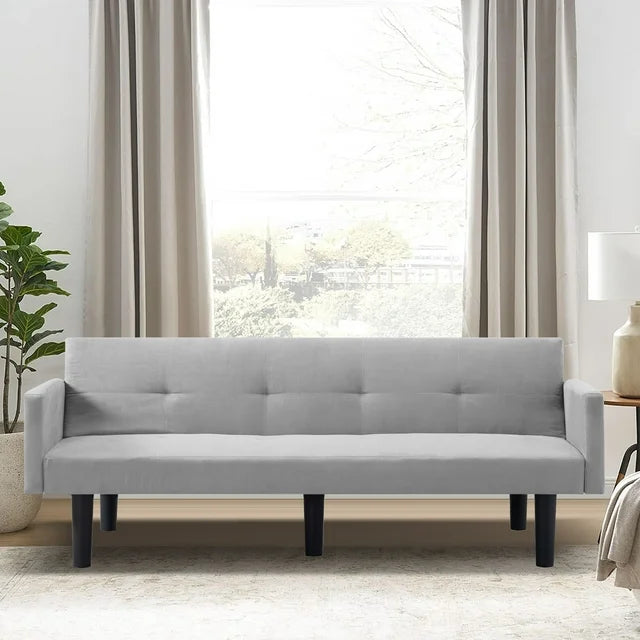 Onbeam 75" Convertible Futon Sofa Bed, Upholstered Loveseat Couch for Home Office, Faux Suede, Gray