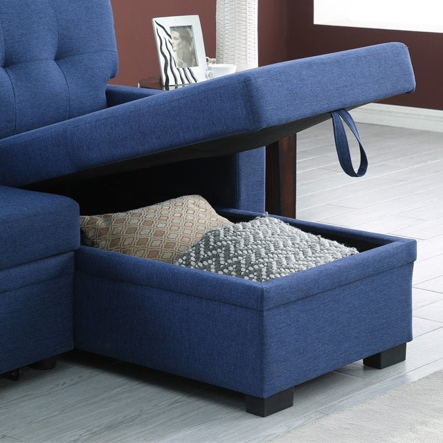 Onbeam 92" Sofa Bed, Couch with Side USB &Cupholder Console for Living Room, Pull Out Sleeper Sofa, Linen, Blue