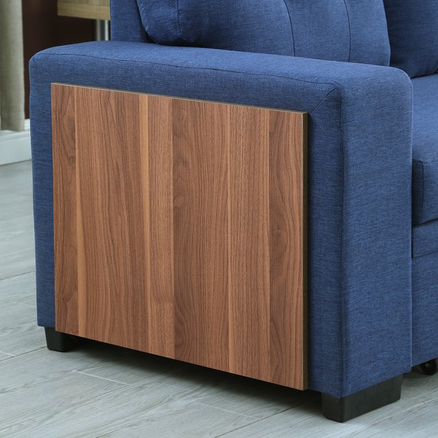 Onbeam 92" Sofa Bed, Couch with Side USB &Cupholder Console for Living Room, Pull Out Sleeper Sofa, Linen, Blue