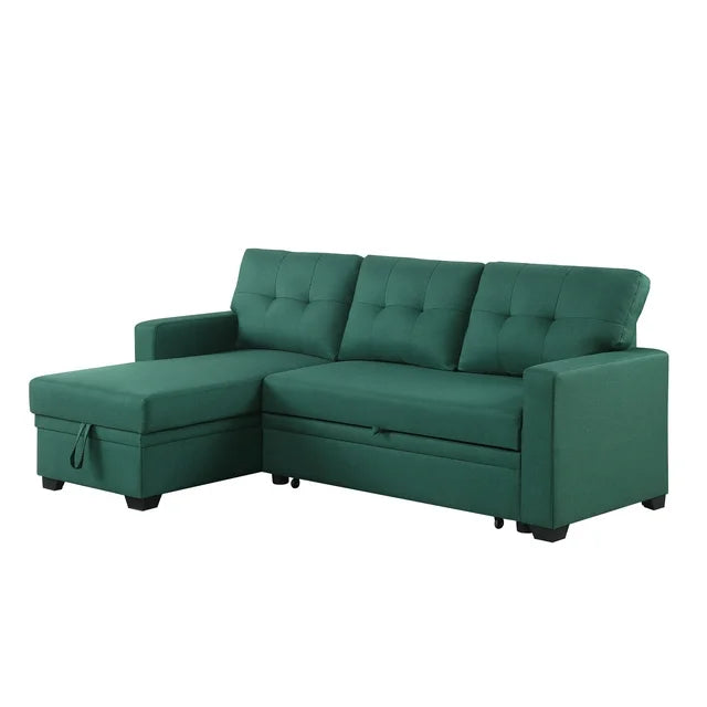 Onbeam 83" Sofa Bed, Sleeper Sofa, Pull Out Bed with Storage Chaise for Living Room, Linen, Green