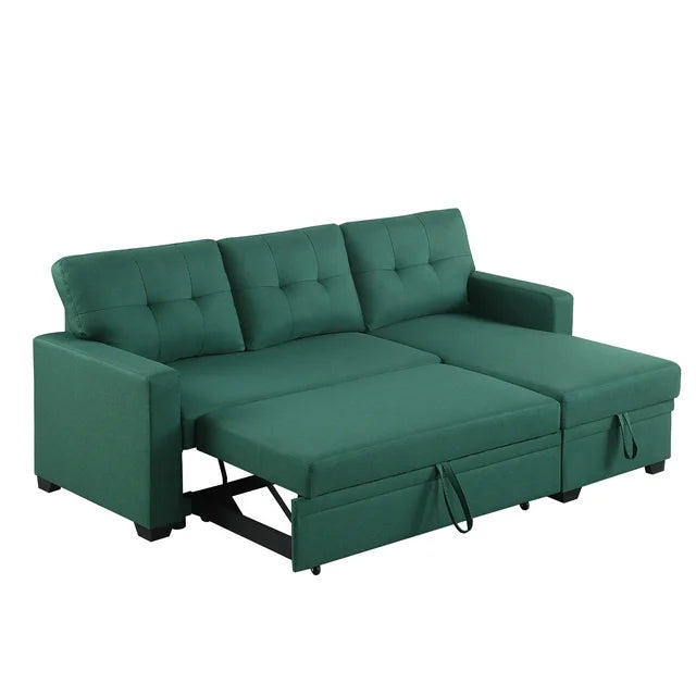 Onbeam 83" Sofa Bed, Sleeper Sofa, Pull Out Bed with Storage Chaise for Living Room, Linen, Green