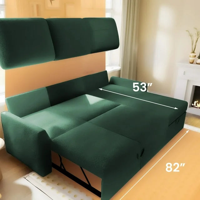 Onbeam 83" Sofa Bed, Sleeper Sofa, Pull Out Bed with Storage Chaise for Living Room, Linen, Green