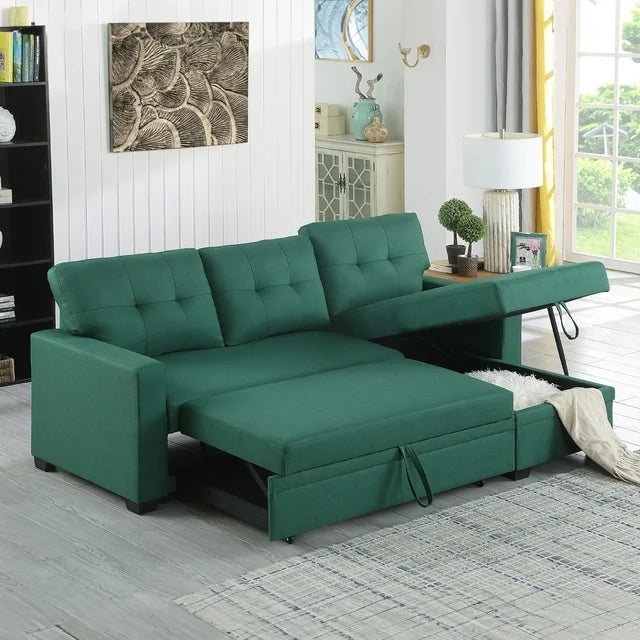 Onbeam 83" Sofa Bed, Sleeper Sofa, Pull Out Bed with Storage Chaise for Living Room, Linen, Green