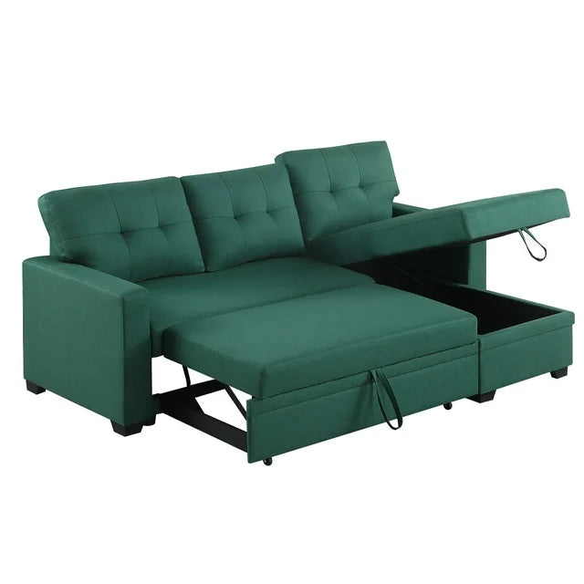 Onbeam 83" Sofa Bed, Sleeper Sofa, Pull Out Bed with Storage Chaise for Living Room, Linen, Green