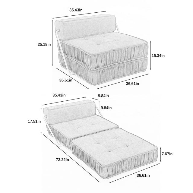 Onbeam Convertible Folding Sofa Bed, Floor Sleeper Chair with Removable Back Cushion, Chenille Futon Sofa Couch - Orange