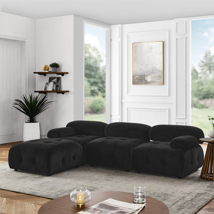 Onbeam 93" Sectional Sofa, Button Tufted Modular Chaise Couch for Living Room, Velvet, Orange