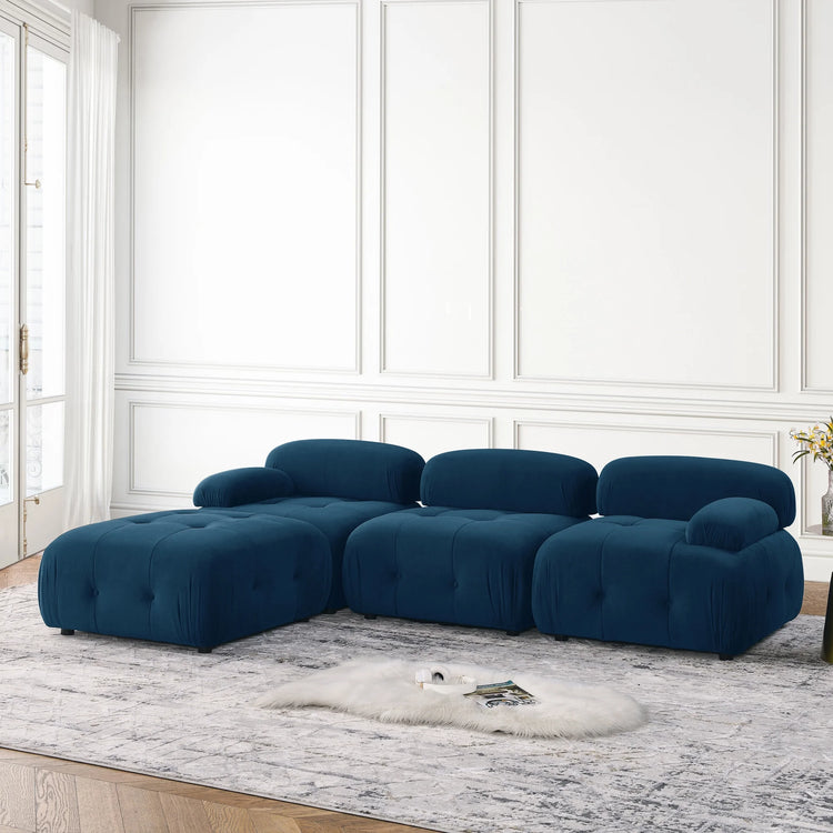 Onbeam 93" Sectional Sofa, Button Tufted Modular Chaise Couch for Living Room, Velvet, Orange