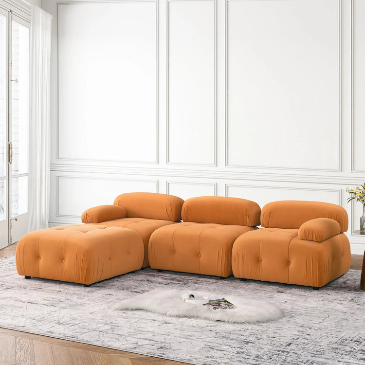 Onbeam 93" Sectional Sofa, Button Tufted Modular Chaise Couch for Living Room, Velvet, Orange