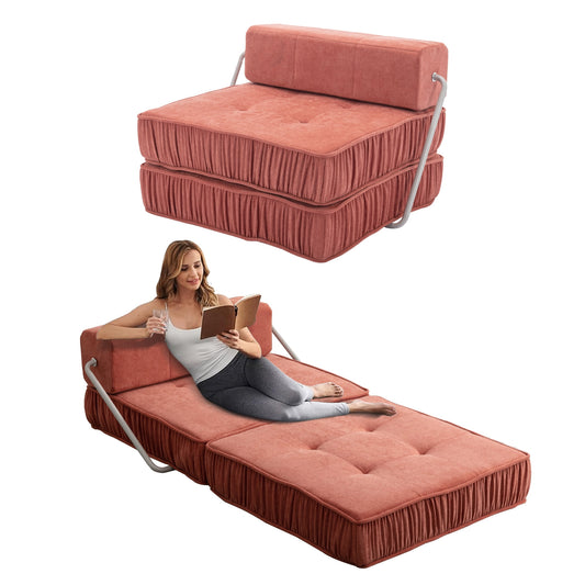 Onbeam Convertible Folding Sofa Bed, Floor Sleeper Chair with Removable Back Cushion, Chenille Futon Sofa Couch - Orange