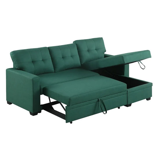 Onbeam 83" Sofa Bed, Sleeper Sofa, Pull Out Bed with Storage Chaise for Living Room, Linen, Green